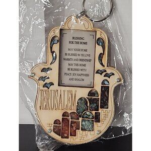 Wooden HAMSA Home Blessing Holy Land Gemstones Jerusalem Good Luck Wall Decor